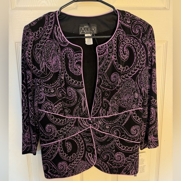 Alex Evenings Pink And Black Sparkly Paisley Cardigan Dressy Blazer LP NWT - Picture 1 of 11